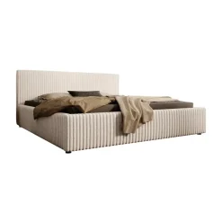 2-Persoons Bedden-Meubella - Tweepersoonsbed Infinity - Beige - Fluffy ribstof - 180x200 cm