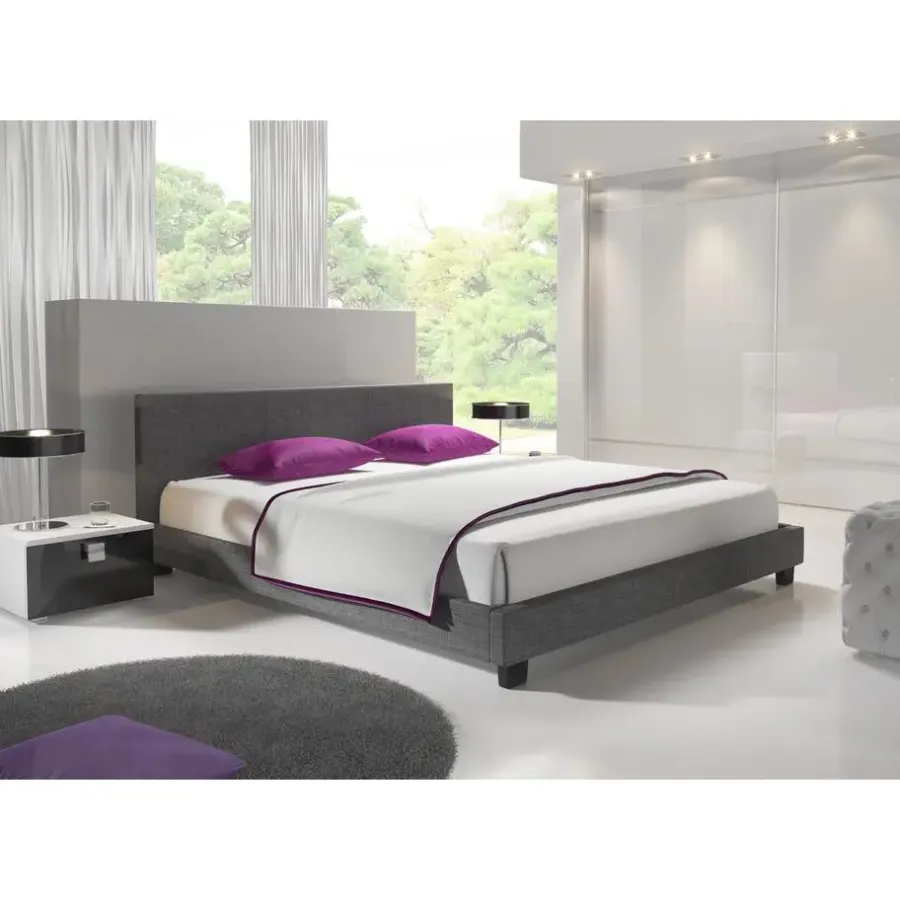 Meubella - Tweepersoonsbed George - Grijs - Stof - 140x200 cm