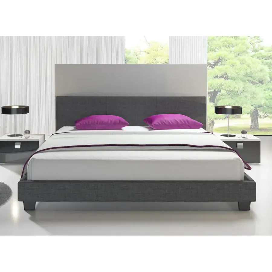 Meubella - Tweepersoonsbed George - Grijs - Stof - 140x200 cm