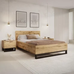 2-Persoons Bedden-Meubella - Tweepersoonsbed Harlow - Eiken - 140x200 cm