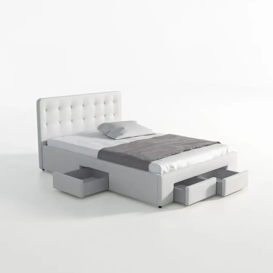 2-Persoons Bedden-Meubella - Tweepersoonsbed Milo - Wit - 140x200 cm
