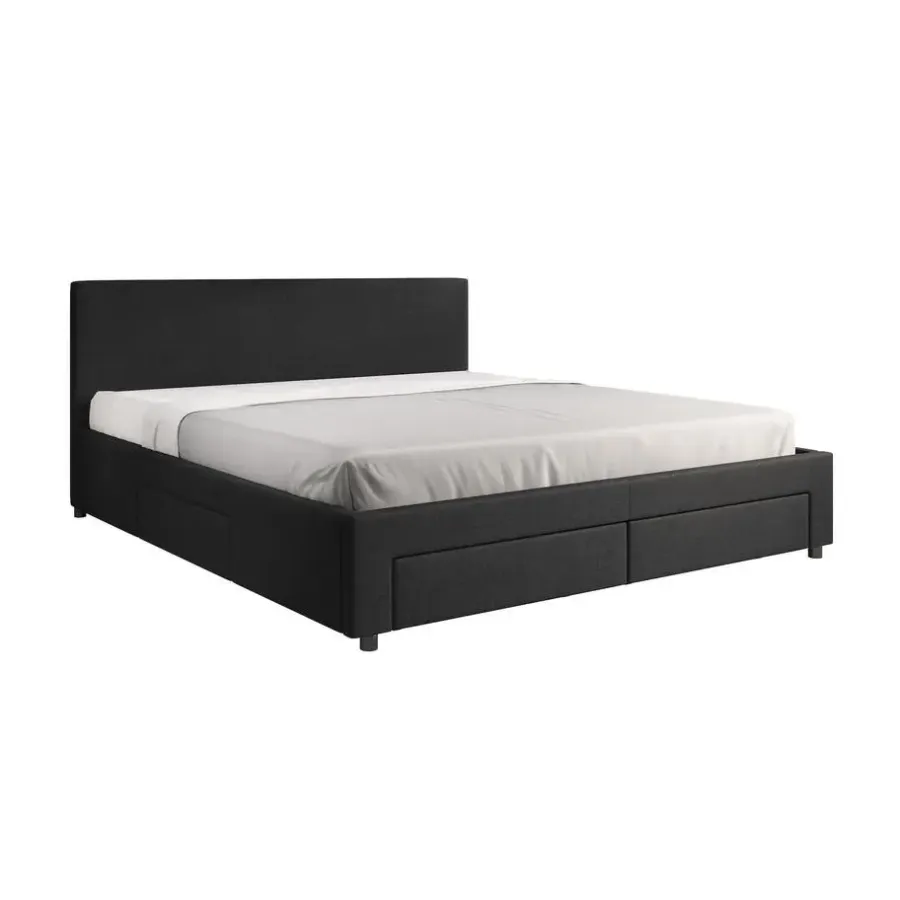 2-Persoons Bedden-Meubella - Tweepersoonsbed Suente - Zwart - 180x200 cm
