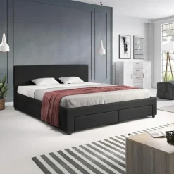 2-Persoons Bedden-Meubella - Tweepersoonsbed Suente - Zwart - 180x200 cm