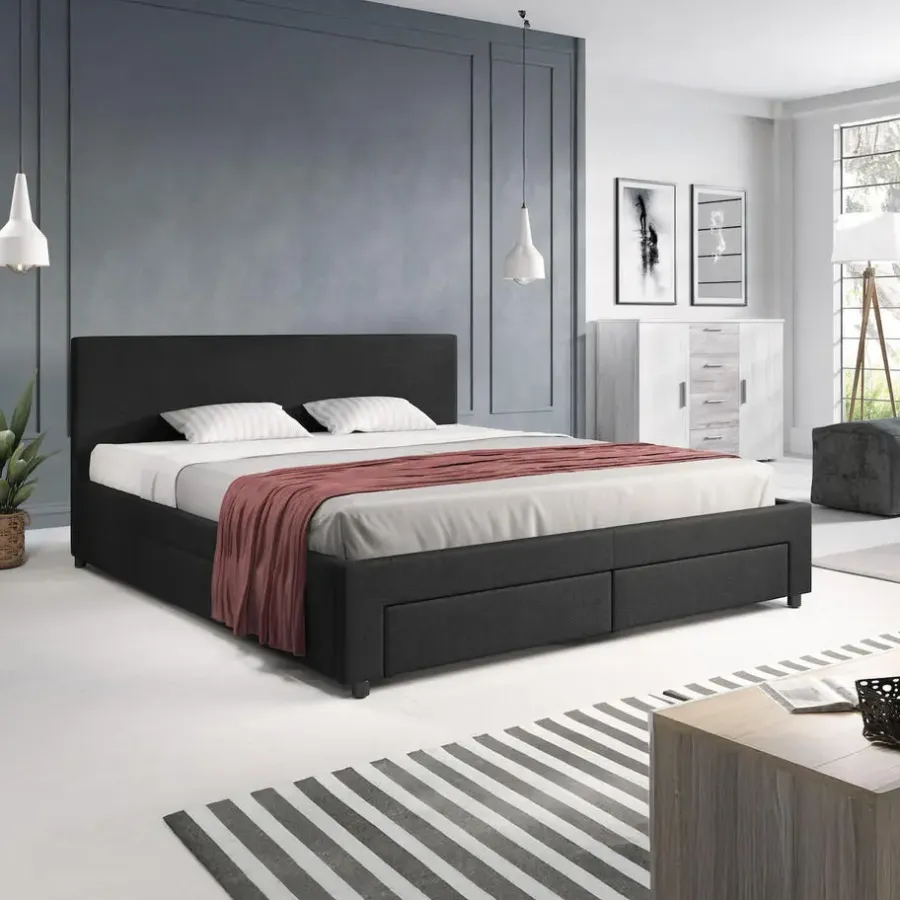 2-Persoons Bedden-Meubella - Tweepersoonsbed Suente - Zwart - 180x200 cm
