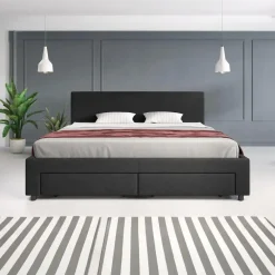 2-Persoons Bedden-Meubella - Tweepersoonsbed Suente - Zwart - 180x200 cm