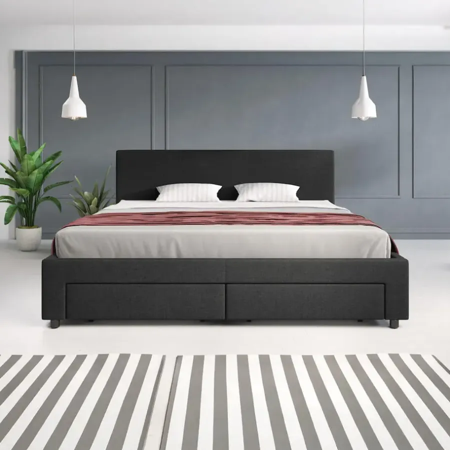 2-Persoons Bedden-Meubella - Tweepersoonsbed Suente - Zwart - 180x200 cm