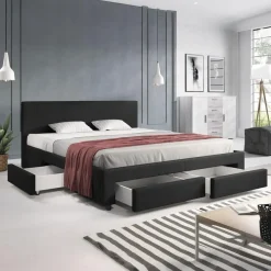 2-Persoons Bedden-Meubella - Tweepersoonsbed Suente - Zwart - 180x200 cm