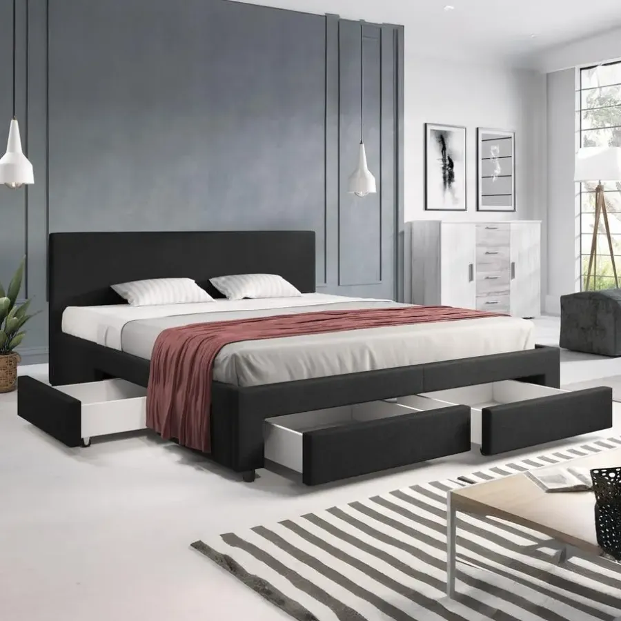 2-Persoons Bedden-Meubella - Tweepersoonsbed Suente - Zwart - 180x200 cm