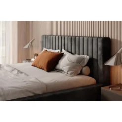 2-Persoons Bedden-Meubella - Tweepersoonsbed Ventum - Donkergrijs velvet - 160x200 cm