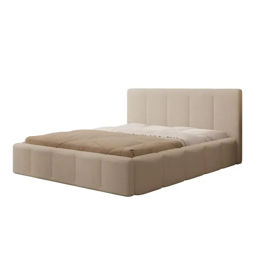 Meubella - Tweepersoonsbed Excalibur - Beige teddystof - 160x200 cm