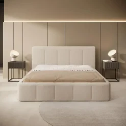 Meubella - Tweepersoonsbed Excalibur - Beige teddystof - 160x200 cm