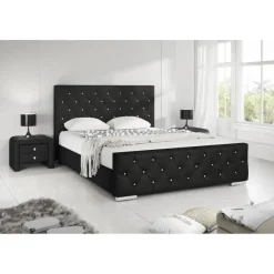 2-Persoons Bedden-Meubella - Tweepersoonsbed Aventura Diamond - Zwart - 140x200 cm