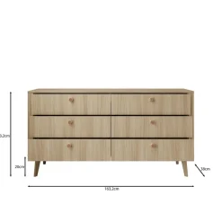 Meubella - Voorne - Ladekast met 6 lades - Eiken - 163x38x83 cm