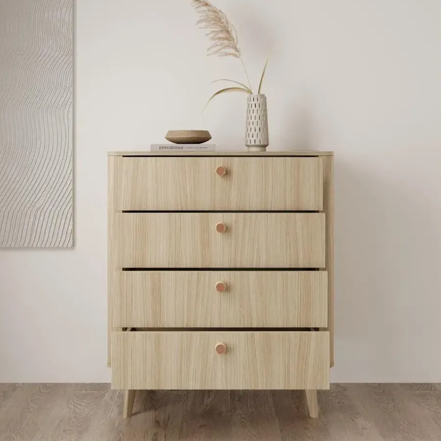 Meubella - Voorne - Ladekast 4 lades - Eiken - 88x38x103 cm