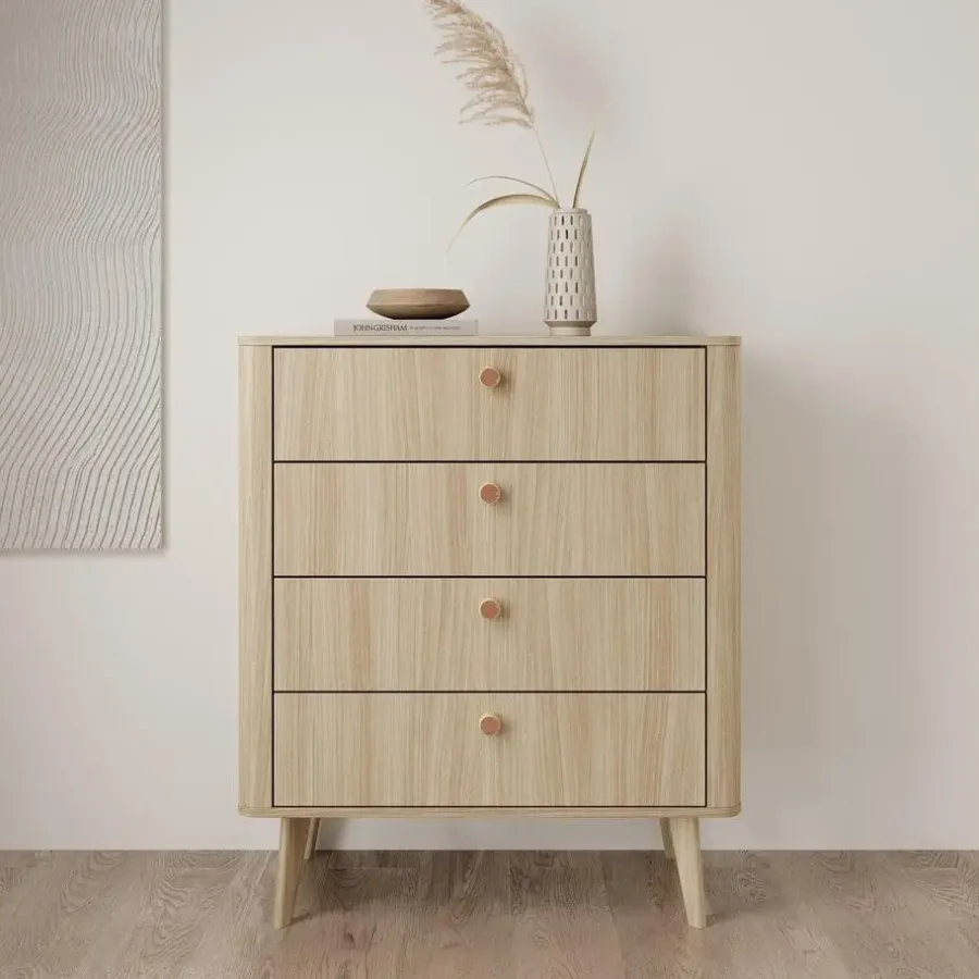 Meubella - Voorne - Ladekast 4 lades - Eiken - 88x38x103 cm