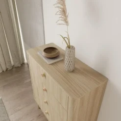 Meubella - Voorne - Ladekast 4 lades - Eiken - 88x38x103 cm