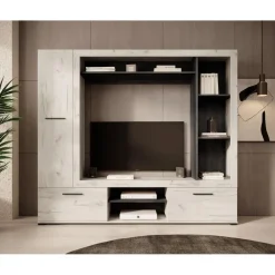 Tv Meubels-Meubella - Wandmeubel Loni - Wit eiken - Zwart eiken