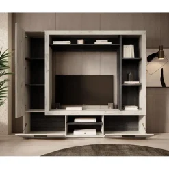 Tv Meubels-Meubella - Wandmeubel Loni - Wit eiken - Zwart eiken