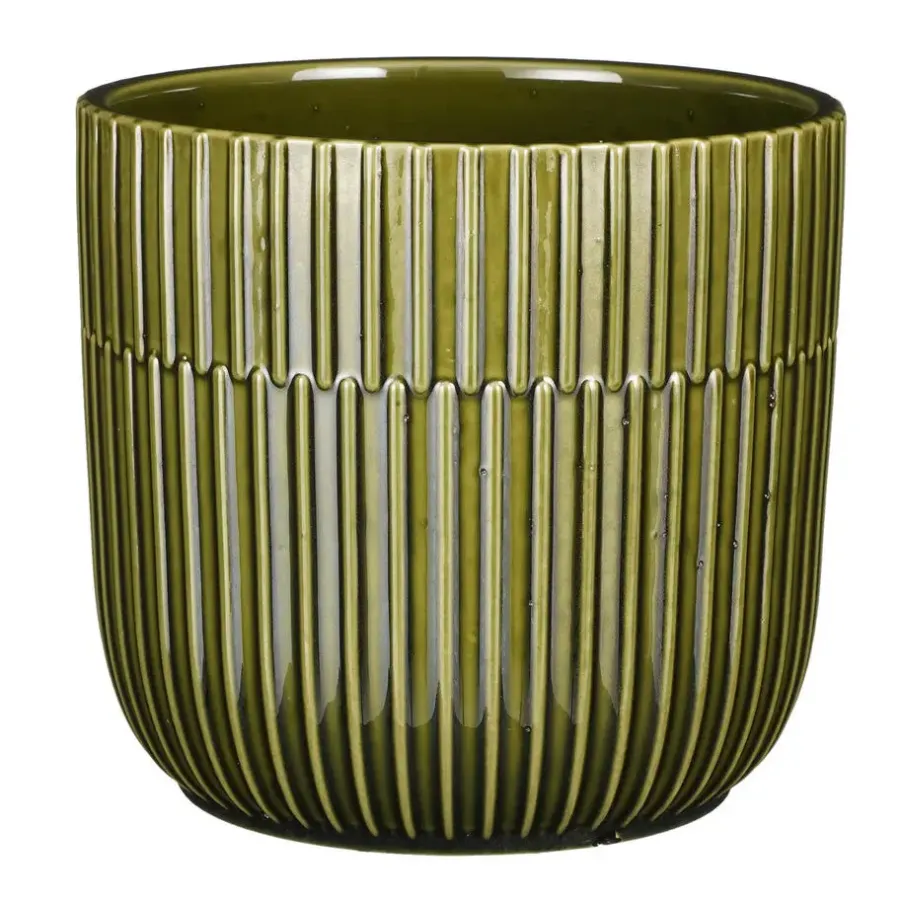 Bloempotten Voor Binnen-Mica Decorations - Plantenpot - groen - stripes - D17,5 x H16 cm