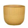 Mica Decorations - Plantenpot - okergeel - stripes - D10 x H9 cm