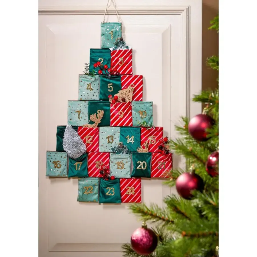 Kerstdecoratie-Mica Decorations Adventskalender - L72 x B1 x H51 cm - Groen, Rood