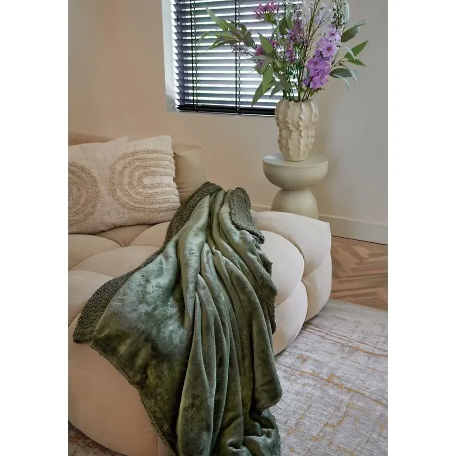 Mica Decorations Bronte Fleece Plaid - L200 x B150 cm - Donkergroen