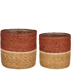Bloempotten Voor Binnen-Mica Decorations Damian Plantenmand - Set van 2 - Ø20 cm - Zeegras