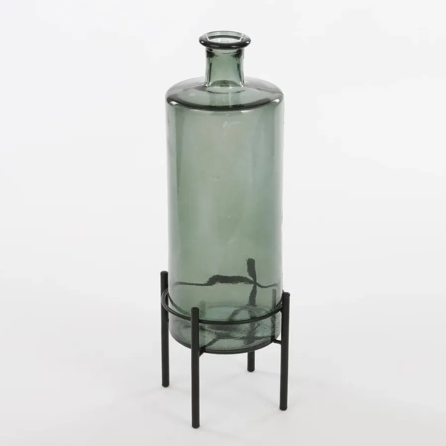 Mica Decorations Guan Glazen Fles - H40 x Ø15 cm - Groen