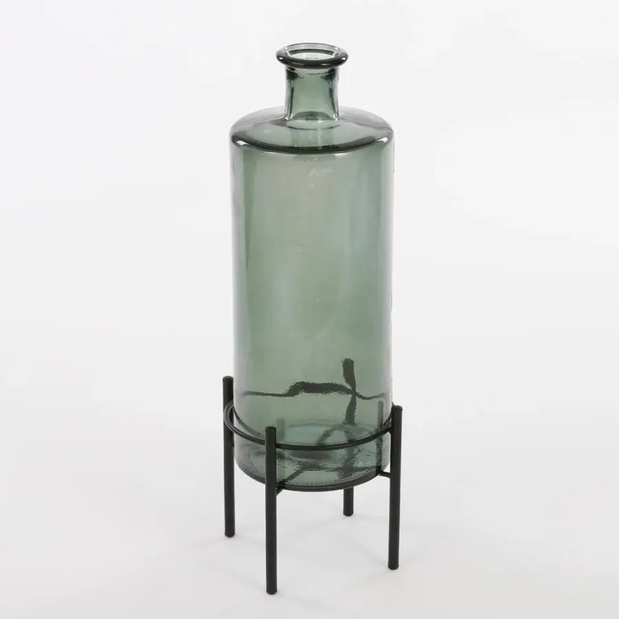 Mica Decorations Guan Glazen Fles - H40 x Ø15 cm - Groen