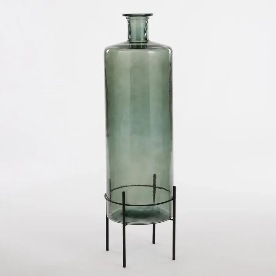 Mica Decorations Guan Glazen Fles - H75 x Ø25 cm - Groen