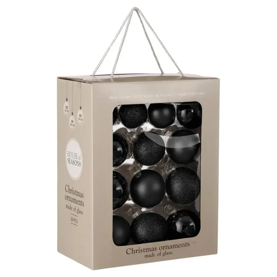 Kerstballen-Mica Decorations Kerstballen Set - 26 Stuks - Ø7 cm - Glas - Zwart