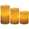 Kaarsen-Mica Decorations LED stompkaarsen - 3x st- goud -10/12.5/15 cm