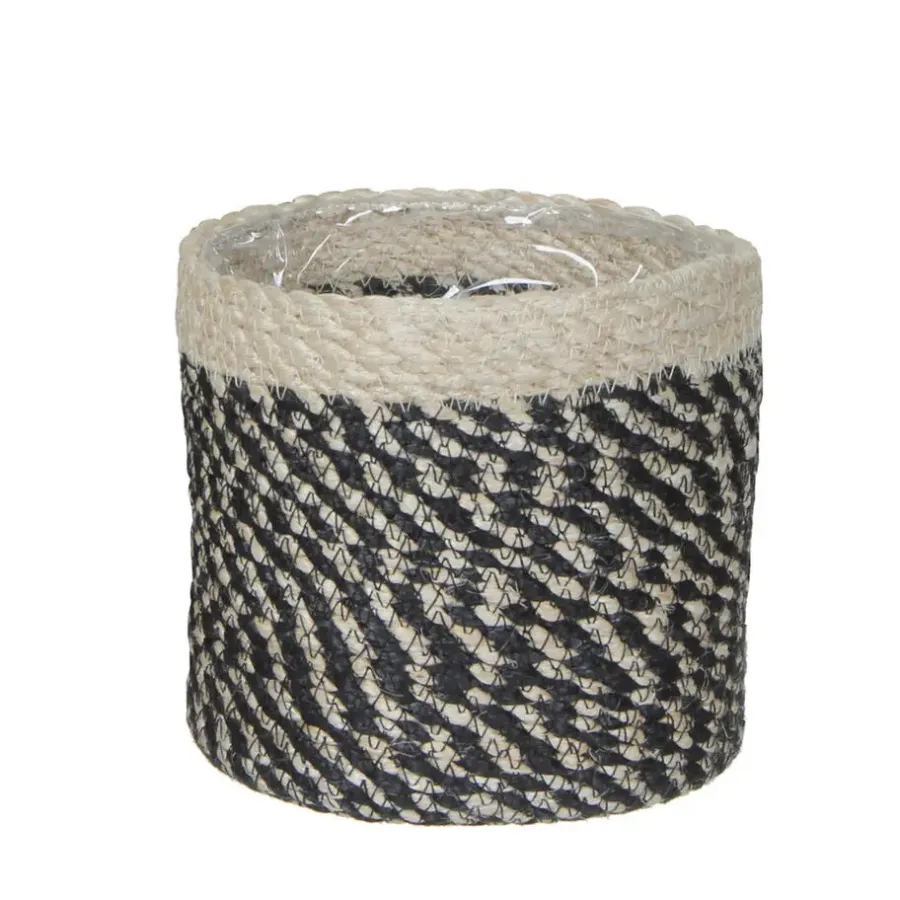 Bloempotten|Bloempotten Voor Binnen-Mica Decorations Plantenmand - naturel met zwart - rotan - 12 x 12 cm