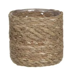 Bloempotten Voor Binnen-Mica Decorations Plantenpot - rotan - bruin - plantenmand - 12 x 12 cm