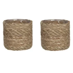 Bloempotten Voor Binnen-Mica Decorations Plantenpot - rotan - bruin - plantenmand - 12 x 12 cm
