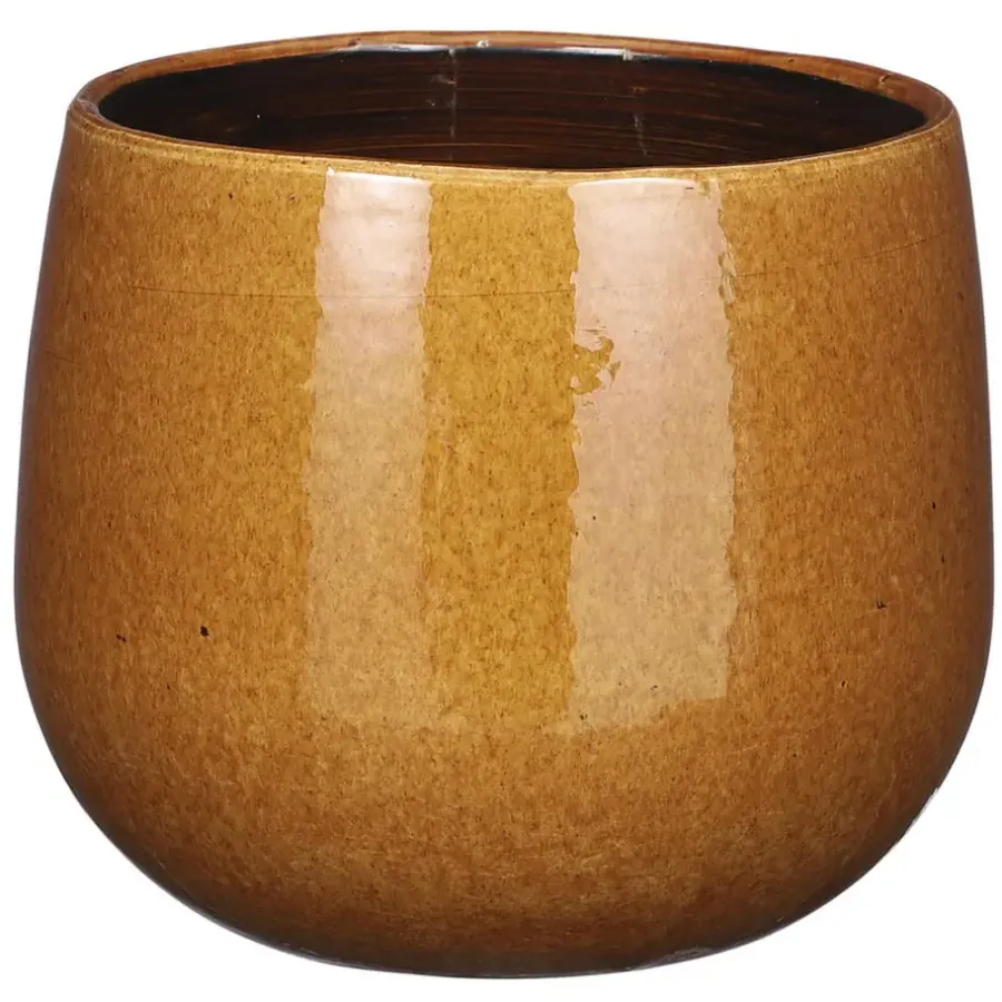 Mica Decorations Plantenpot - keramiek - geel glans - D18/H16 cm