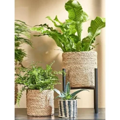 Mica Decorations Plantenpot - rotan - bruin - plantenmand - 18 x 18 cm