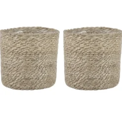 Bloempotten Voor Binnen-Mica Decorations Plantenpot - rotan - bruin - plantenmand - 14 x 14 cm