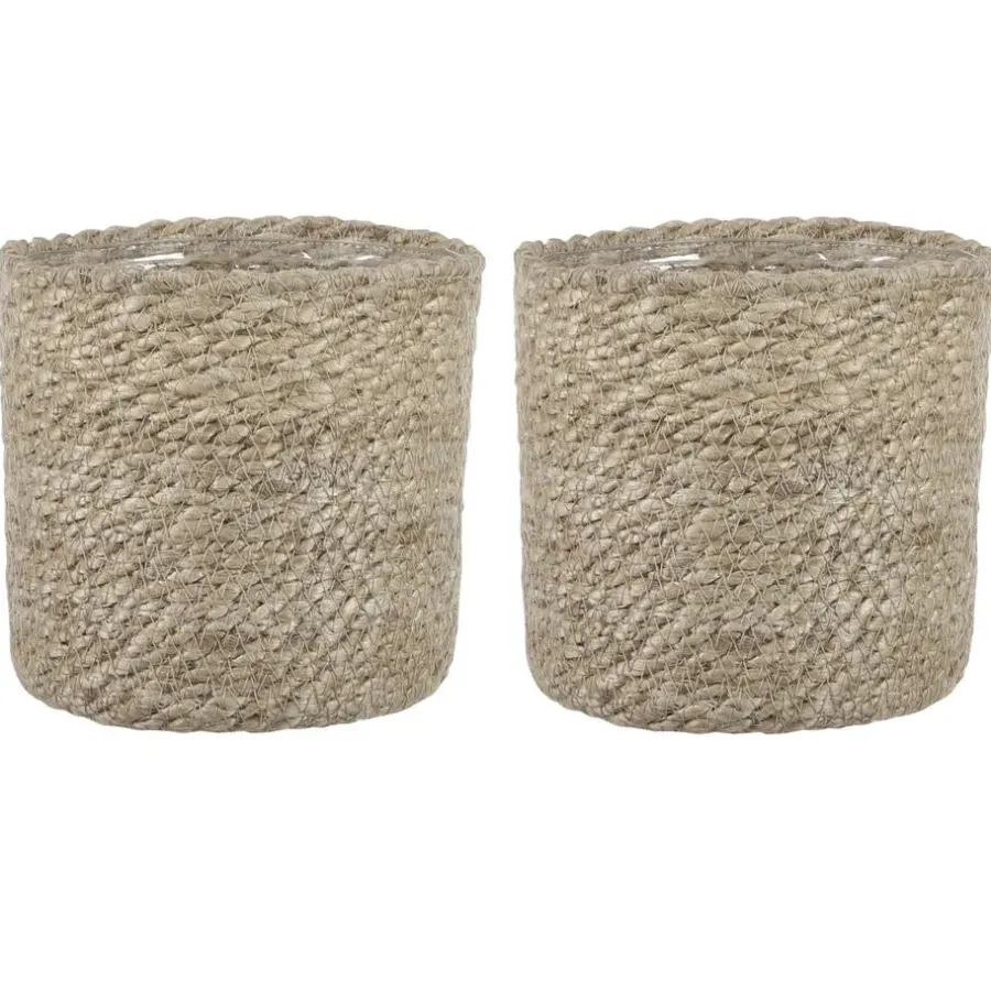 Bloempotten Voor Binnen-Mica Decorations Plantenpot - rotan - bruin - plantenmand - 14 x 14 cm