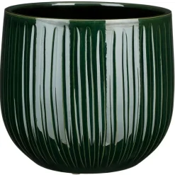 Mica Decorations Plantenpot - donkergroen - glans ribbel -27x25cm