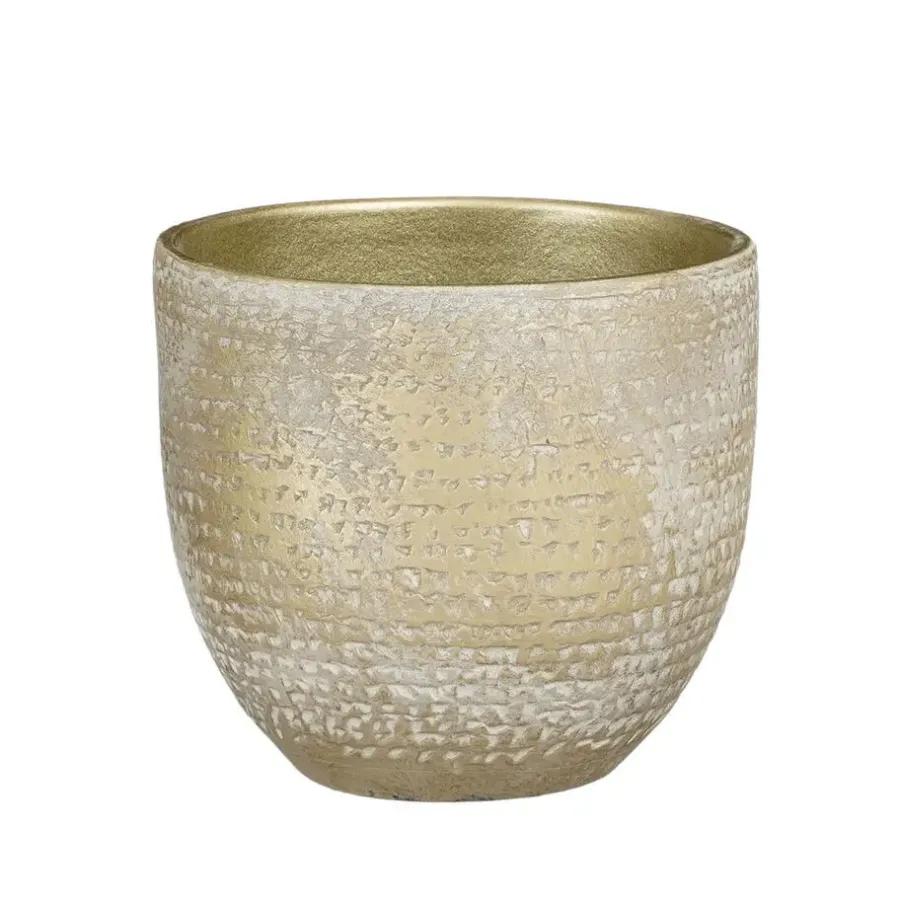 Bloempotten Voor Binnen-Mica Decorations Plantenpot - terracotta - champagne-wit -16x14cm