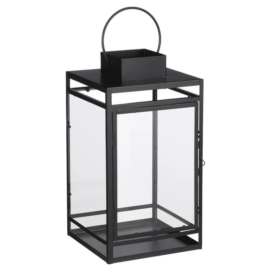Kandelaars En Windlichten-Mica Decorations Storm Lantaarn - L19,5 x B19 x H36 cm - Zwart