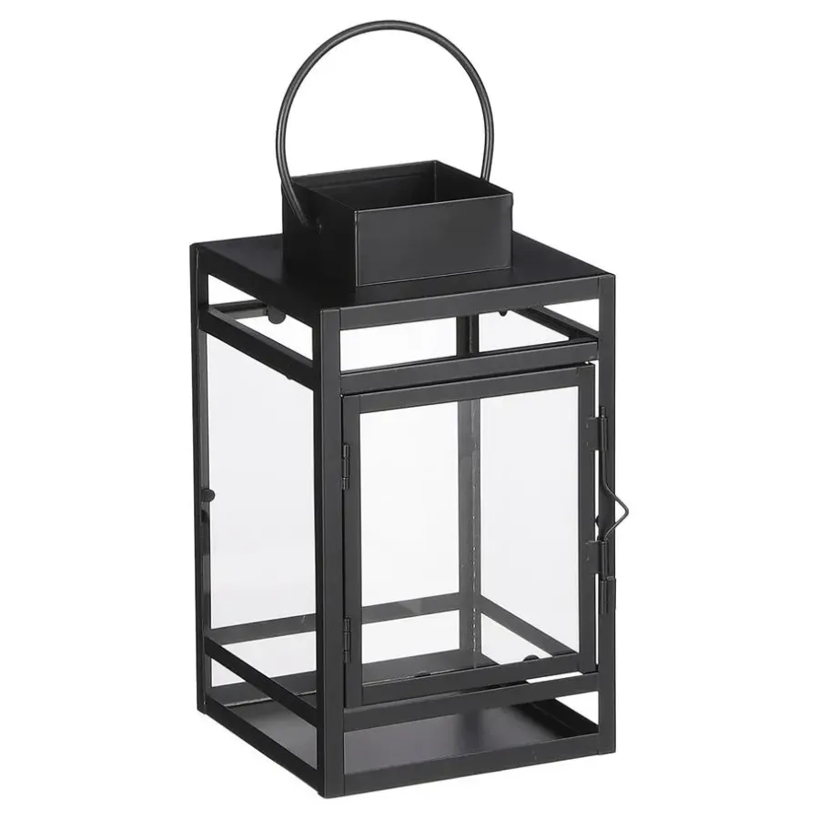 Kandelaars En Windlichten-Mica Decorations Storm Lantaarn - L13,5 x B13 x H23 cm - Zwart