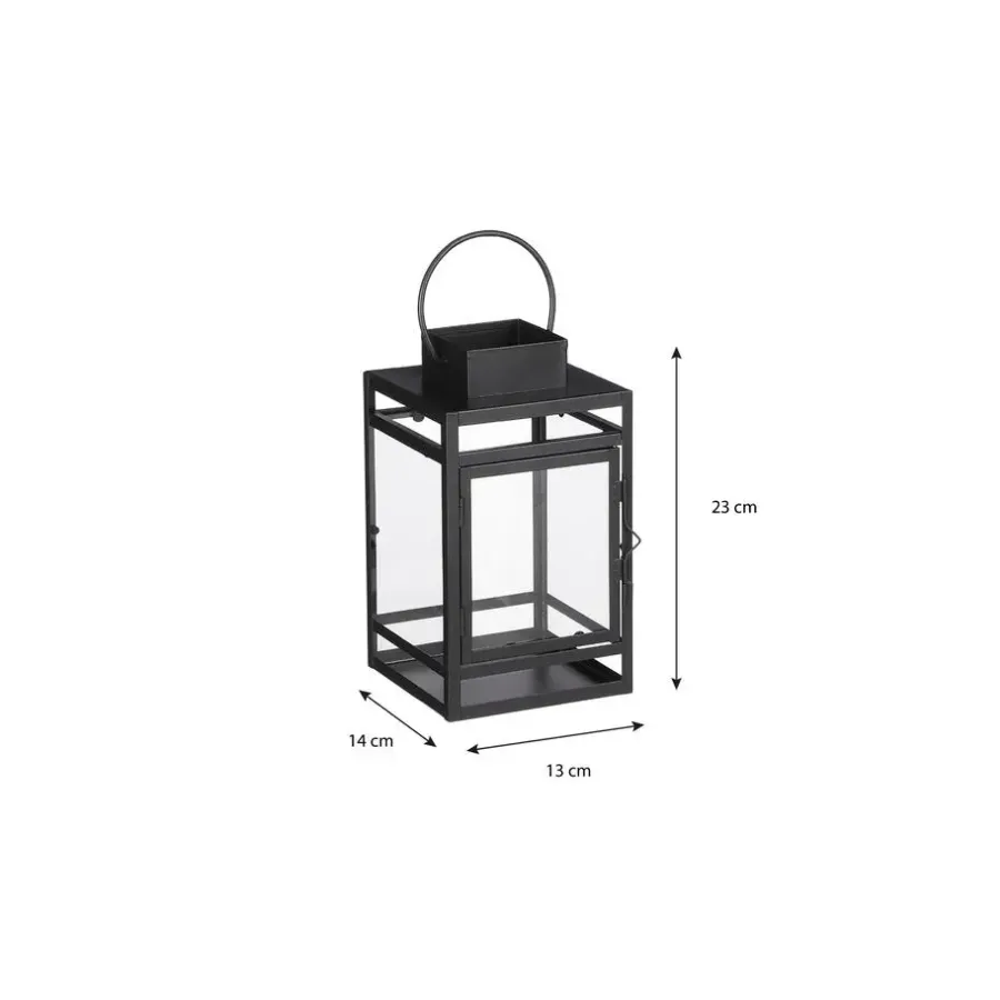 Kandelaars En Windlichten-Mica Decorations Storm Lantaarn - L13,5 x B13 x H23 cm - Zwart