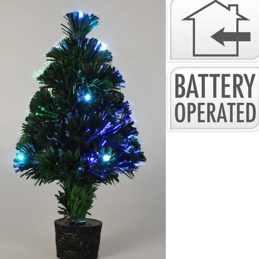 Kerstbomen-Merkloos Mini kunst kerstboom - 42 cm - met kerstverlichting - led lampjes