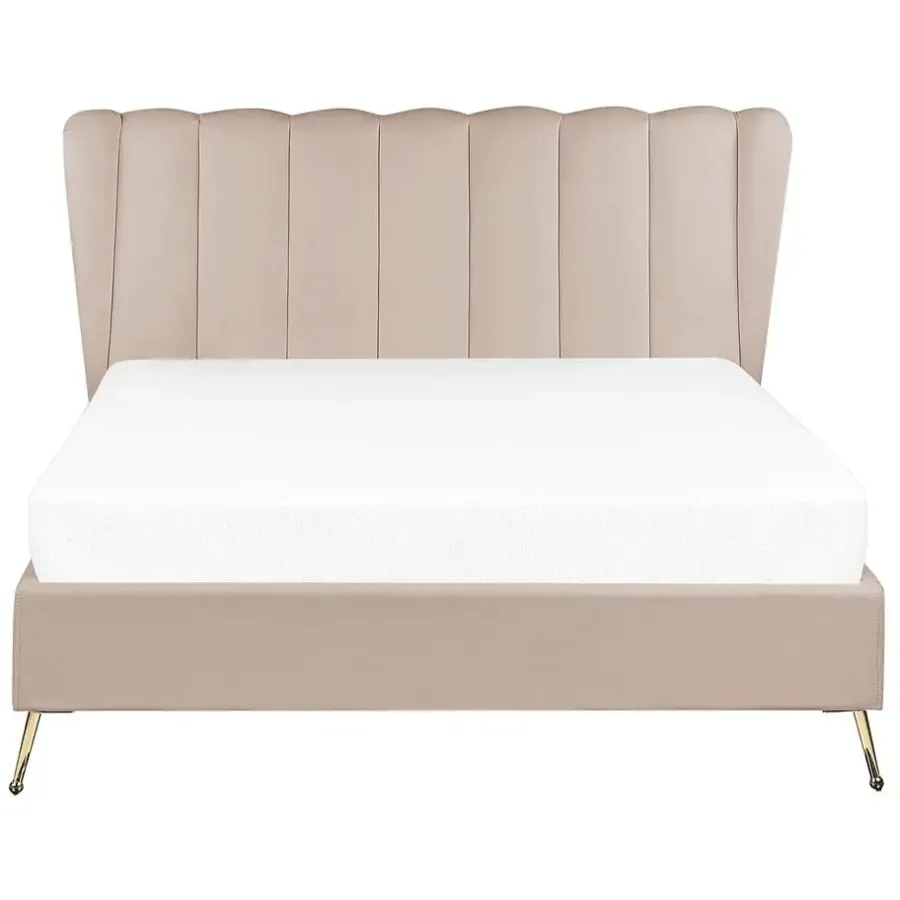 Beliani MIRIBEL - Tweepersoonsbed - Taupe - 140x200 - Fluweel