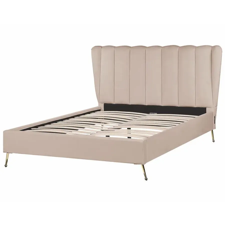 Beliani MIRIBEL - Tweepersoonsbed - Taupe - 140x200 - Fluweel