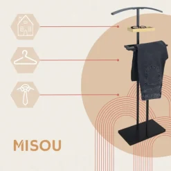 Kledingopbergers-MISOU Dressboy Kledingstandaard Kledinghouder Zwart 114 cm Bamboe en metaal