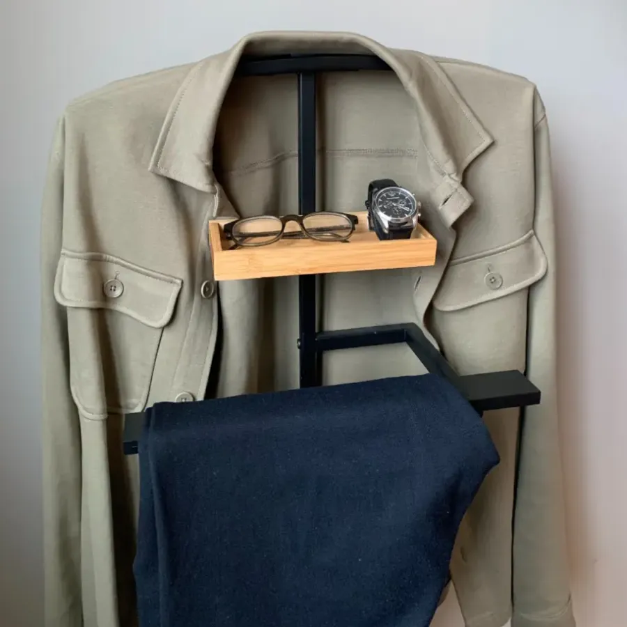Kledingopbergers-MISOU Dressboy Kledingstandaard Kledinghouder Zwart 114 cm Bamboe en metaal
