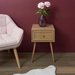 MISOU Nachtkastje Met Lade Set van 2 Rotan Webbing Hout